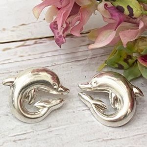 Vintage Sterling Silver Chunky Dolphin Earrings